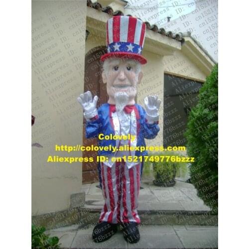 Lively Blue Red MR Uncle Sam Mascot Costume Mascotte Sfeel Old Man With White Bushy Beard Happy Face Adult No.1789 Free Ship