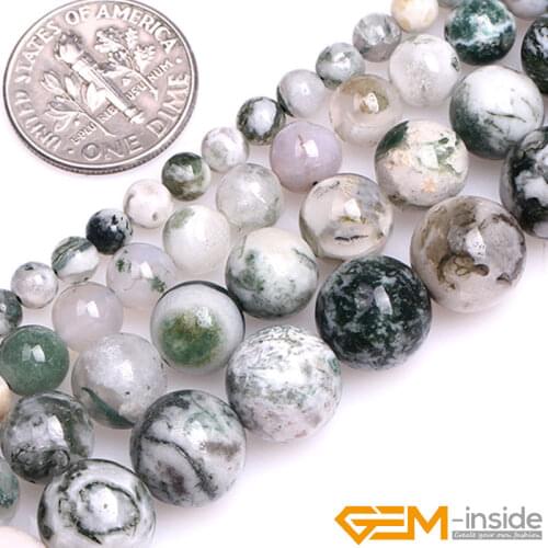 Natural Stone Moss Tree Agates Round Beads For Jewelry Making Strand 15" DIY Bracelet Jewelry Loose Bead 4mm 6mm 8mm 10mm
