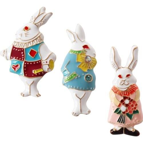 Metal Enamel Mr Miss Rabbit Alice In Wonderland Brooches Badges For Women Girls Gifts Backpack Clothing