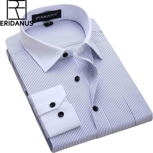 2016 Male Striped Shirt Spring New Arrival Long Sleeve Men Slim Fit Turn-down White Collar Business&Causal Iron-free Shirts M012