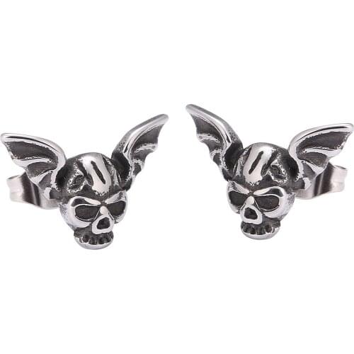 Skull Earrings Ear Stainless Steel Rock Hiphop Style Men Women Pierced Stud Earrings BB0681