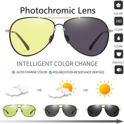 Men Polarized Photochromic Sunglasses Chameleon Square Photochromatic Sun Glasses Memory Metal Discoloration Driving Eyewears