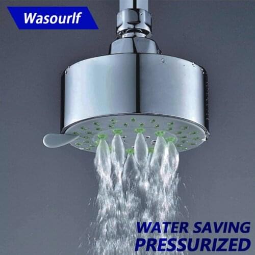 WASOURLF Wall Mount Water Saving Plastic Shower Head 5 Functions Pressurized SPA Boost Top Rain Shower High Pressure for Hotel