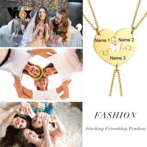 Vnox Free Customize Name 3/4 Pcs/Set BFF Necklaces for Women Men,Hollow Butterfly Star Heart Puzzle Pendant,Stylish Sisters Gift