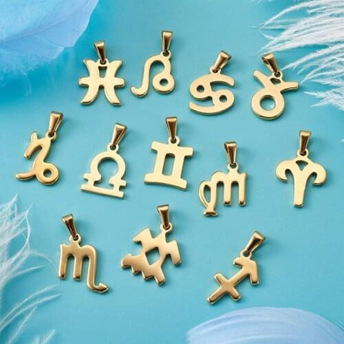 24pcs/box 304 Stainless Steel Pendant Charm 12 Constellations 12 Zodiac Signs For Jewelry Making DIY Bracelet Necklace Craft