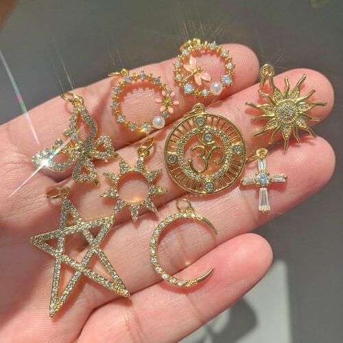 Star Moon Sun Charms for Jewelry Making Supplies Gold Butterfly Charm Pendant Diy Design Charms for Earrings Necklace Copper CZ