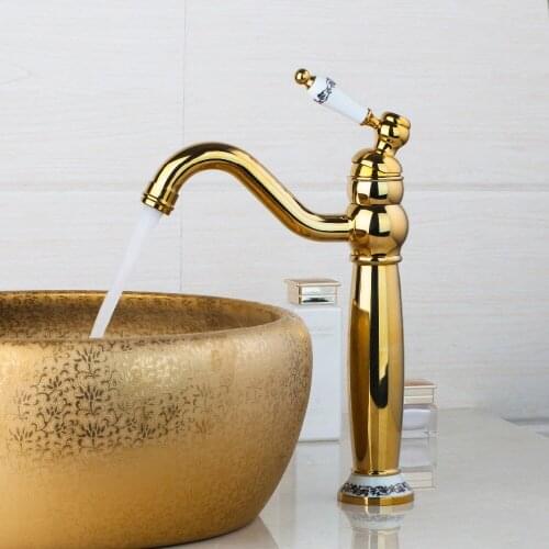 Polished Golden Bathroom Faucet Kitchen Basin Sink Swivel Mixer Tap 97155/0 banheiro / torneira da cozinha Solid Brass