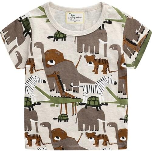 Jumping Meters Animals Print Cotton Summer Boys Girls T shirts Hot Selling Childrens Clothes Tees Tops For Kids