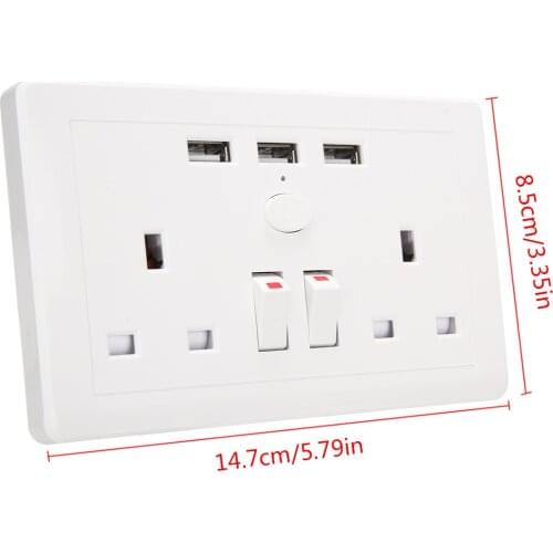 AC 110~250V UK Plug Electric Wall Power Outlet Socket with 3 USB Charger Port Switch Electrical Sockets