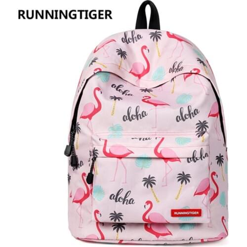 RUNNINGTIGER Cute Flamingo Print Backpack Women Fashion Female Bagpack Large Capacity School Bags for Girls College Student Bags
