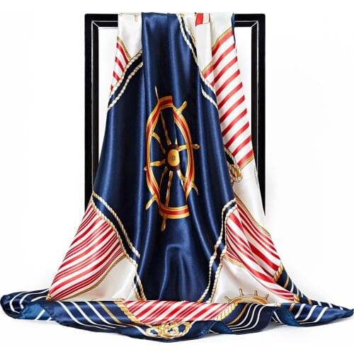 Luxury brand silk scarves fashion Navy windboat anchor womens simulation scarf 90cm Large Square Scarf Turban Muslim turban