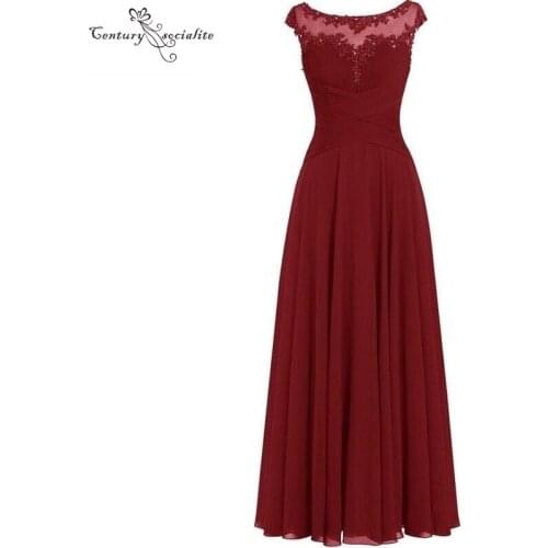 Burgundy Bridesmaid Dresses Long Lace Appliques Beaded Pleats Chiffon Simple Prom Party Gowns Wedding Guest Gowns