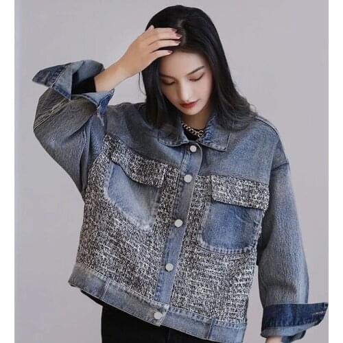 Blue Chic Patchwork Women Denim Jackets Spring Autumn Loose Joker Short Female Jean Coats Korean Popular Ladies Cowboy Outerwear