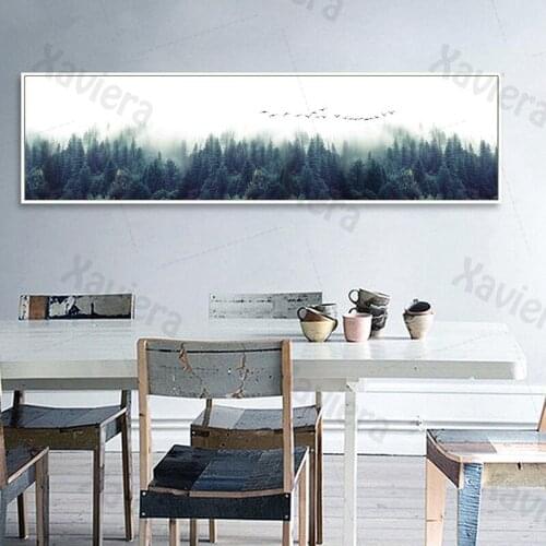 Nordic Modern Foggy Forest Poster Bedside Canvas Painting Nature Landscape Long Banner Painting Picture Home Decoration Bedroom