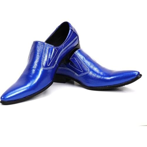 Deep Blue chaussure homme Genuine Leather mens dress shoes Slip On italian shoes men leather loafers wedding office shoe for man