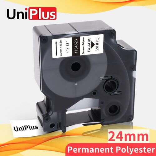 UniPlus 24mm Printer Ribbon Compatible DYMO Rhino Polyester Label Tapes 1734523 Black on White for Rhino Label Maker 5200 4200