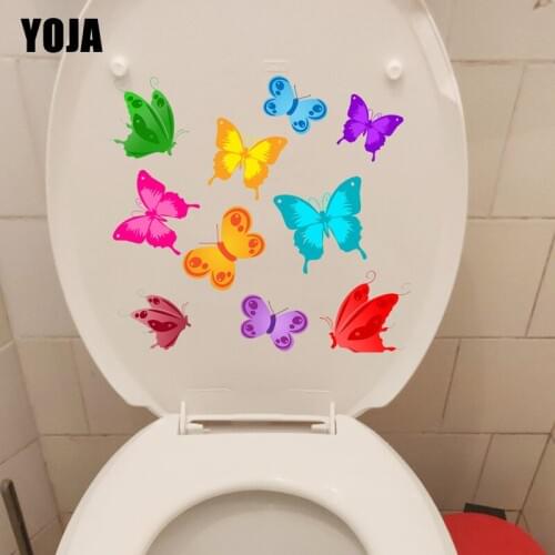 YOJA 21.5X19.7CM Colored Flying Butterflies Home WC Toilet Sticker Cute Animal Room Wall Decor Decals T1-2236