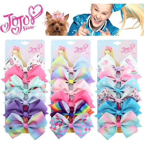 1 set 6pcs 5" JoJo Clip Solid Print Unicorn Rainbow Scale Bows With Clips For Girls Hair Accessories Hairpins Barrette 892-J