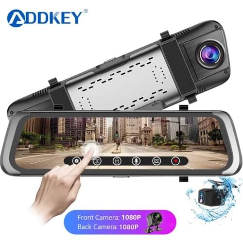 ADDKEY 10" Car DVR Full Touch Screen Stream Dash cam Dual Lens Front camera 1080P Cameras Video Recorder 1080P Rear view mirror