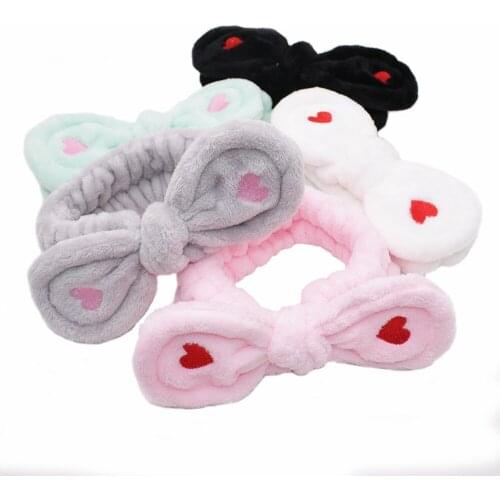 Heart Pattern Women Big Ears Hair Band Wash Face Hair Holder Cute Elastic Headband Girls Hairbands Hair Accessories for Women