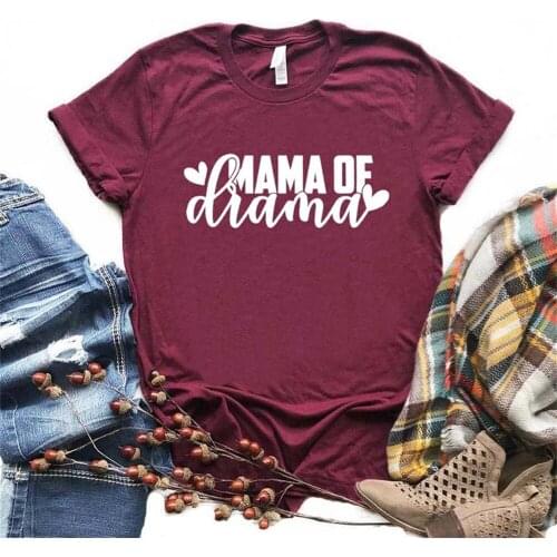 Women T Shirt Mom of Drama Letters Print Tshirt Women Short Sleeve O Neck T-shirt Ladies Causal Tee Shirt TX5750