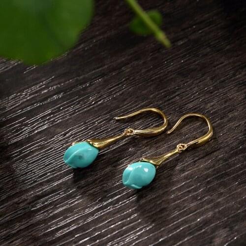 Natural mosaic orchid white jade earrings 925 sterling silver gilded carved charm jadeite jewelry fashion for woman gifts