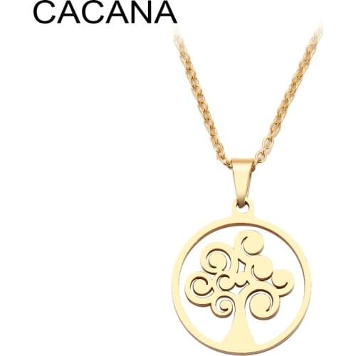 CACANA Stainless Steel Necklace For Women Life Tree Choker Gold And Silver Color Pendant Necklace Engagement Jewelry