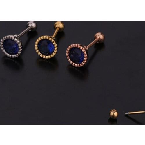 1 PCS Cute Small Round Blue Zircon Ear Cartilage Cuff Simple Gold Color Copper Steel Helix Bar Ear Piercing Jewelry