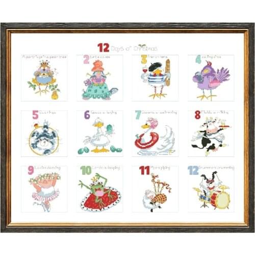 12 days of Christmas cross stitch kits cartoon pattern design 18ct 14ct 11ct unprint canvas embroidery DIY needlework