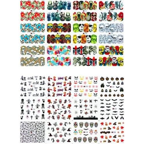 12pcs Christmas Halloween Nail 3D Sticker Decal Full Adhesive Manicure Tool