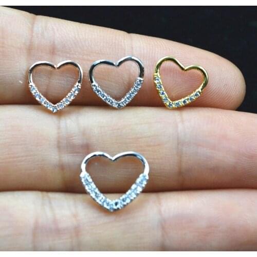 50pcs 18G Heart CZ Gems Nose Ring Body Piercing earring Helix/Tragus/Cartilage Diath Upper Earring Body Piercing Free Shipping