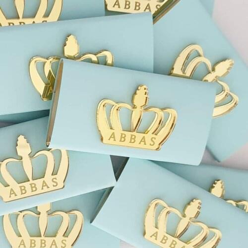 50Pcs Personalized Gold Crown Baby Shower Table Decoration Princess Baptism Party Table Favor Chocolate Bars Centerpieces Decor