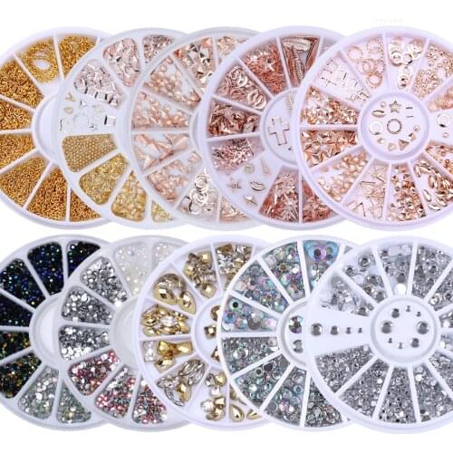 Shiny Crystal Nail Art Rhinestone In Wheel Mixed Sizes 3D Irregular Beads Metal Alloy Geometric Heart DIY Nail Art Decorations