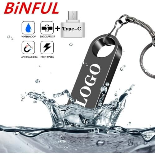 BiNFUL Pen Drive Waterproof Metal Type-C Usb Flash Drive 4GB 8GB 16GB 32GB Flash Disk Cle Usb Stick 64GB 128GB 256GB Pendrive