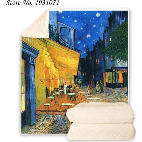 NEW Van Gogh Oil Painting 3D Printed Fleece Blanket for Beds Thick Quilt Fashion Bedspread Sherpa Throw Blanket Adults Kids 15