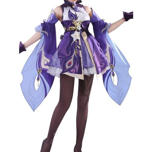 Keqing Cosplay Costume Jewelry Hot Game Genshin Impact Girl Sexy Anime Dress Purple Ponytail Wig Shoes Project Accessories Set