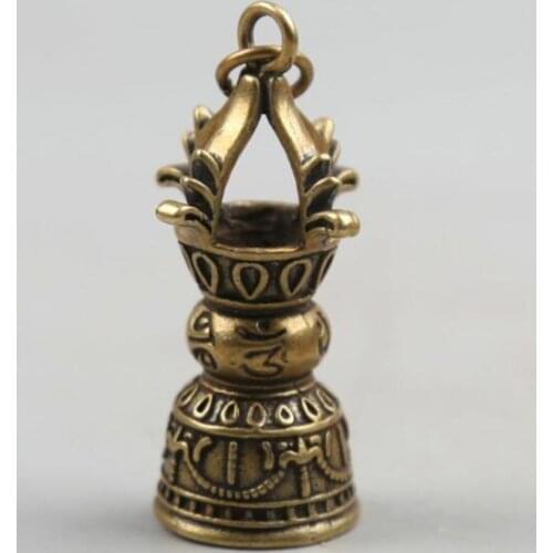 Collect Small Curio Chinese Buddhism Fengshui Bronze Wealth Bell Pendant