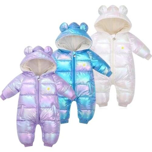 Baby Girl Romper Winter Bright Color With Hooded Thickened Warm Jumpsuits Costume For Toddler Boys Outwear Wind Proof Snowsuit