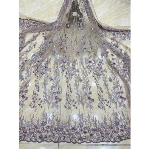 Latest African Lace Fabric SYJ-6186814 High Quality Handmade Lace With Beads Nigerian Lace Fabrics For Wedding Dress