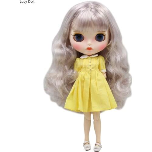 ICY Cheap Blythe Doll 1/6 Bjd White Skin Joint Body Purple Mix Silver Hair, New Matte Face Carved Lips With Eyebrows BL1049/288