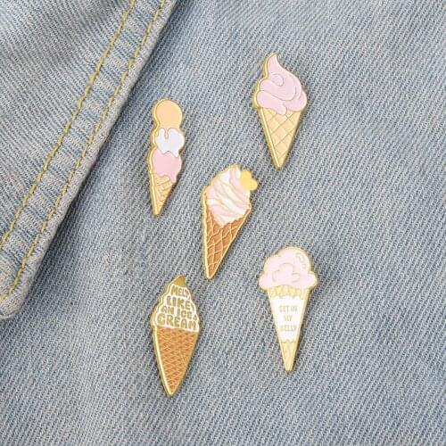 Cartoon Cute Ice Cream Enamel Brooch Cake Cream Chocolate Cone Love Heart Alloy Pins Badge Clothes Accessories Woman Jewelry
