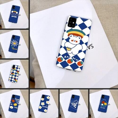 Soft Phone Case For Samsung Galaxy A40 A30 A20 A10 Blue Flower Bear Smile Silicone Back Cover For Samsung Galaxy A50 A60 A70 A80