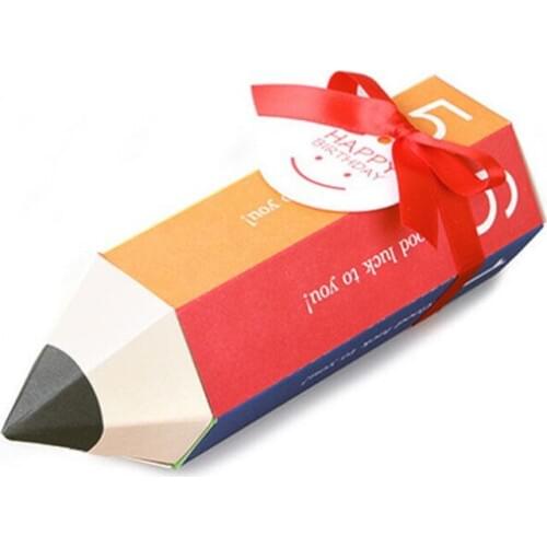 New 11.5x5cm 30pcs Cartoon Red Pencil Candy Box For Baby Birthday Party Gift Colorful Pencil Shape Christmas Snack Packaging Box
