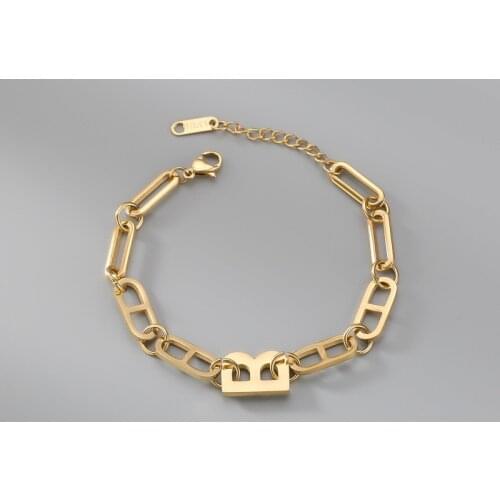 2021 New Design Gold Colour Metal Letter B Bracelet Stainless Steel Chain Bracelet For Women Bangles Jewelry