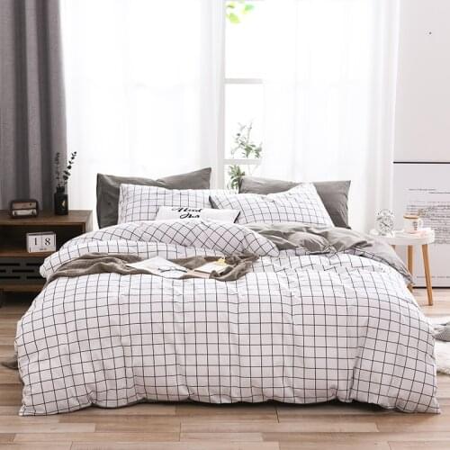 Modern Simple Plaid 100%Cotton Duvet Cover Set King Queen Bedding Comforter Soft Home Textile with Pillowcase