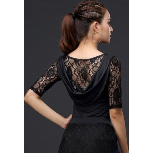 Latin Dance Top Lady Sexy Lace Middle Sleeve Top Cha Cha Rumba Tango Salsa Dancing Modern Practice Performance Wear DNV12819