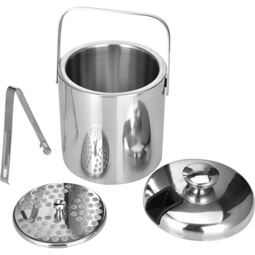 HOT Ice Bucket 1.3L Stainless Steel Ice Bucket With Tong And Lid Portable Bar Chilling Beer Cooler Champagne Wine Bucket