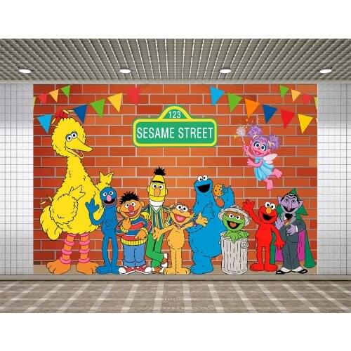 Lyavshi Sesame Street Photography Background Red Brick Wall Baby Birthday Party Backdrop Vinyl Photographic Backdrop PhotoStudio