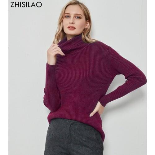 ZHISLAO Turtleneck Knitted Sweater Women Solid Casual Long Sleeve Sweater Autumn Winter 2021 Tops Pullover Top Pull Femme