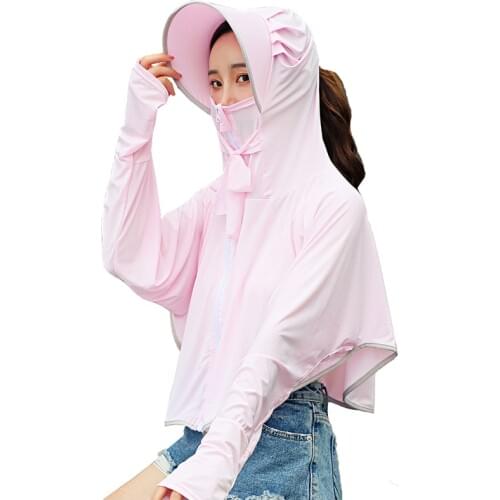 K25 Summer Sunscreen Ice Silk Top For Women Girl Solid Color Breathable Shawl Of UV Protection Cloak Sun Shirt Outdoor Coat